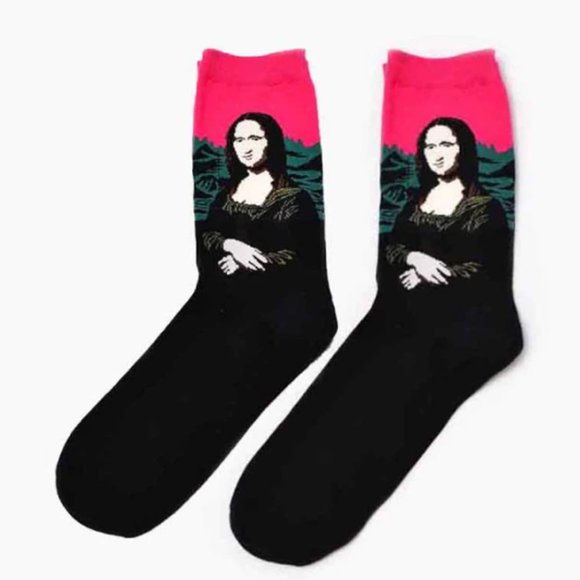 Mona Lisa Pink Patterned Unisex Socks - Picture 1 of 1